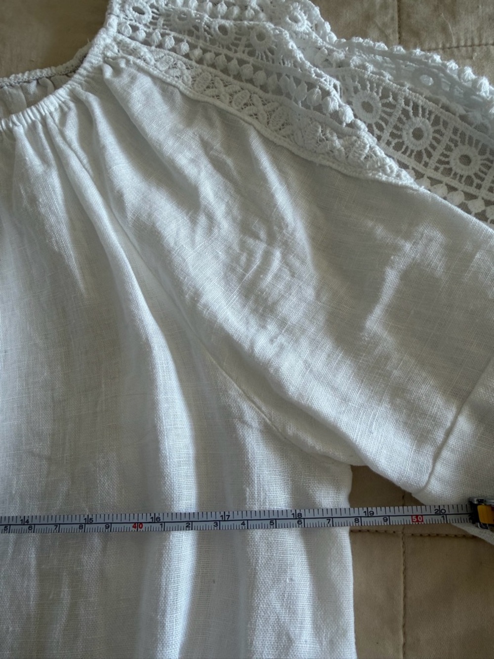 White Linen Crochet-Sleeve Peasant Top - Women - Picture 8 of 8